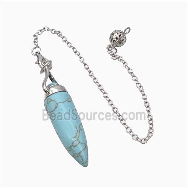 Blue Dye Howlite Bullet Pendant With Chain