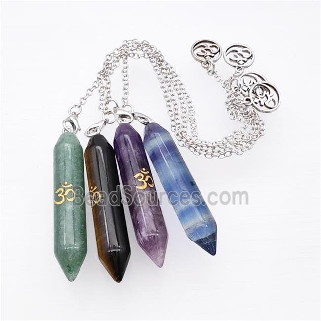 Mix Gemstone Prism Pendant With Chain