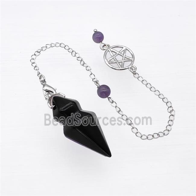 Black Obsidian Pendulum Pendant With Chain