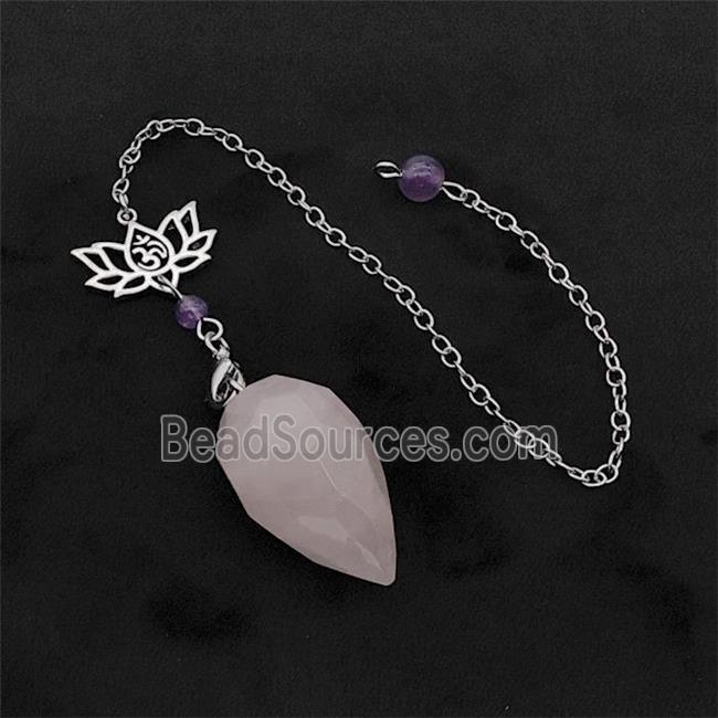 Pink Rose Quartz Pendulum Pendant With Chain Lotus