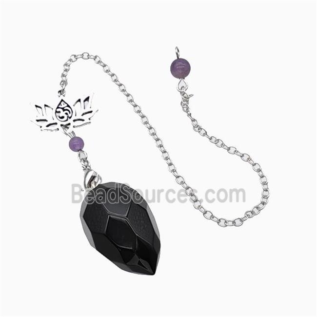 Black Obsidian Pendulum Pendant With Chain Lotus