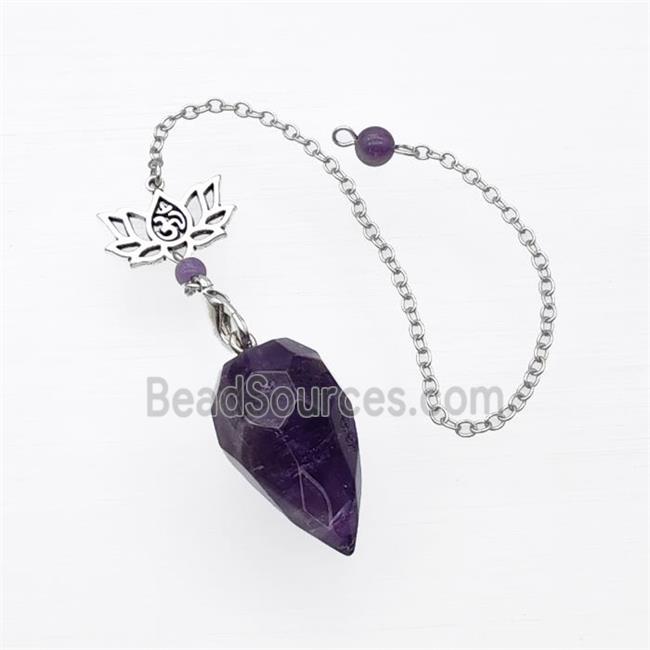 Purple Amethyst Pendulum Pendant With Chain Lotus