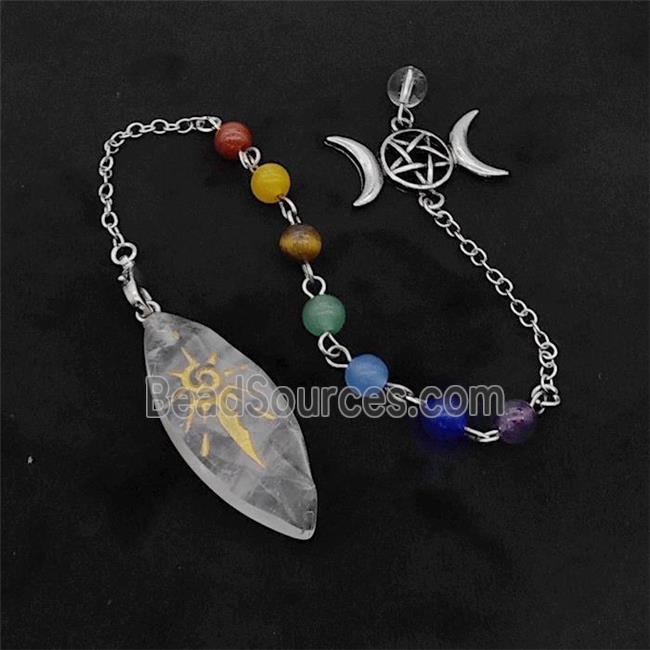 Clear Quartz Sun Leaf Pendant With Chakra Chain David Star