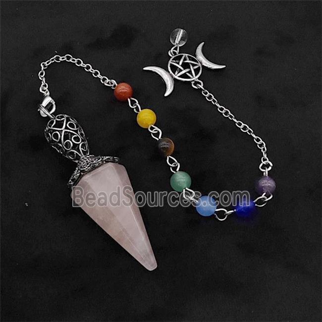 Pink Rose Quartz Pendulum Pendant With Chakra Chain David Star