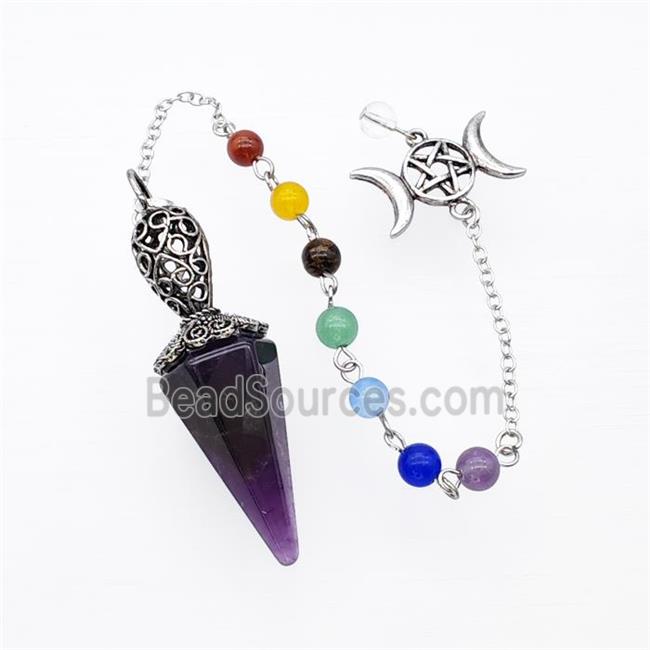 Purple Amethyst Pendulum Pendant With Chakra Chain David Star