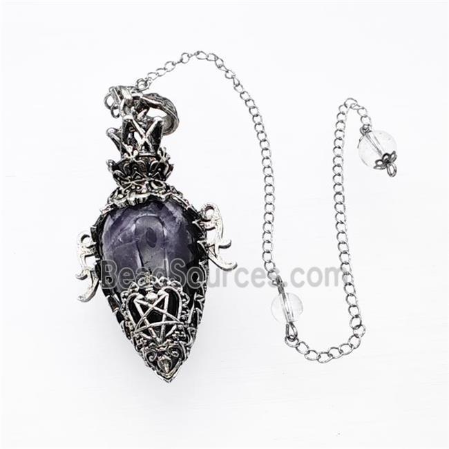 Purple Amethyst Alloy Pendulum Pendant With Chain Antique Silver