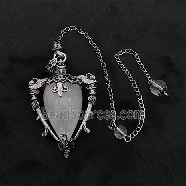 Clear Quartz Alloy Pendulum Pendant With Chain Antique Silver