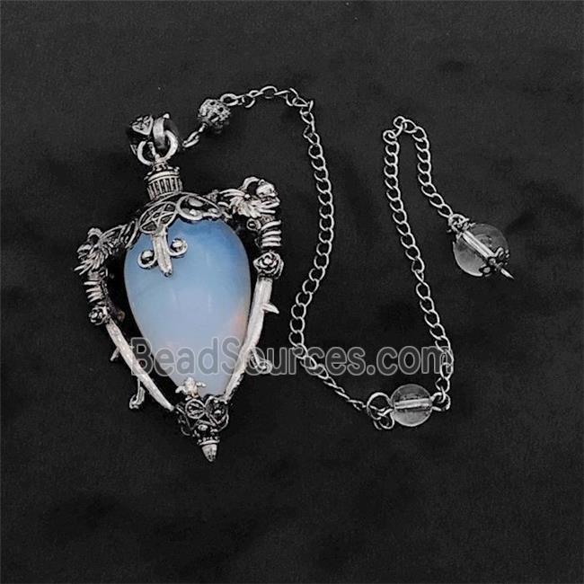 White Opalite Alloy Pendulum Pendant With Chain Antique Silver