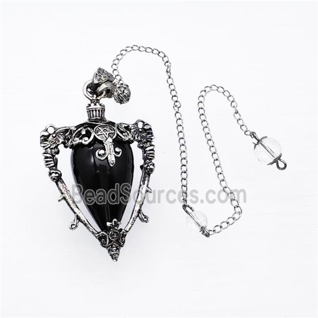 Black Obsidian Alloy Pendulum Pendant With Chain Antique Silver