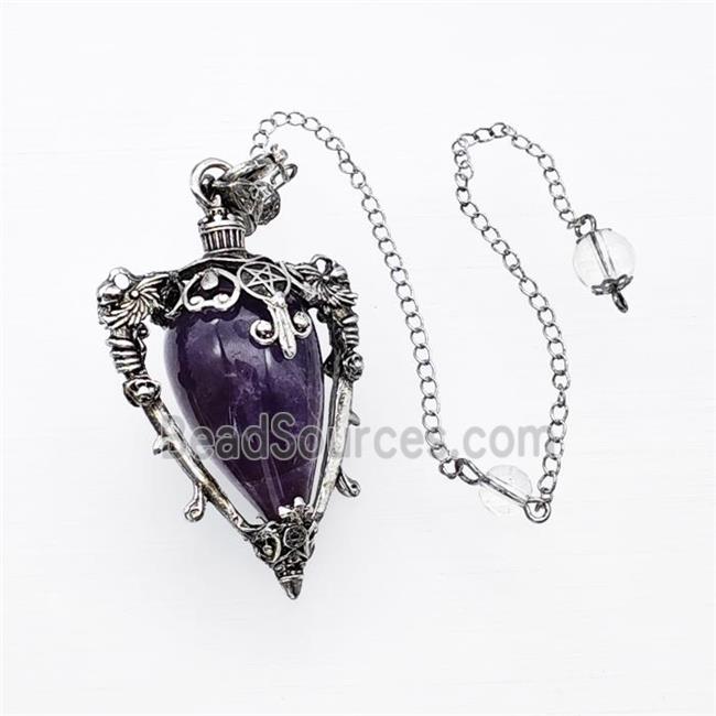 Purple Amethyst Alloy Pendulum Pendant With Chain Antique Silver