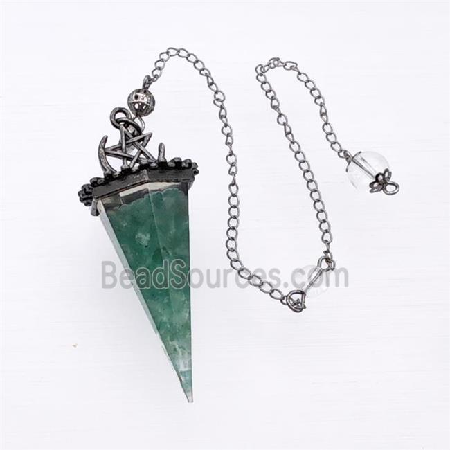 Green Fluorite Chips Resin Pendulum Pendant With Chain Antique Silver