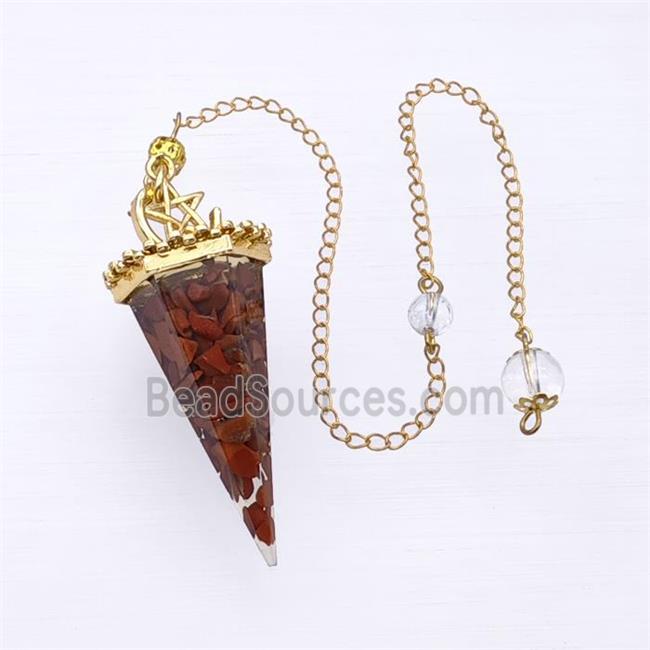 Red Jasper Chips Resin Pendulum Pendant With Chain Gold Plated