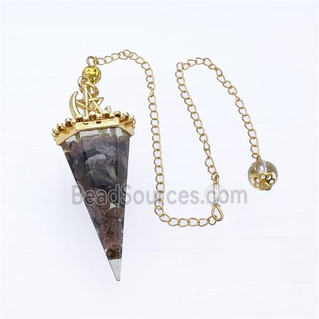 Multicolor Tourmaline Chips Resin Pendulum Pendant With Chain Gold Plated