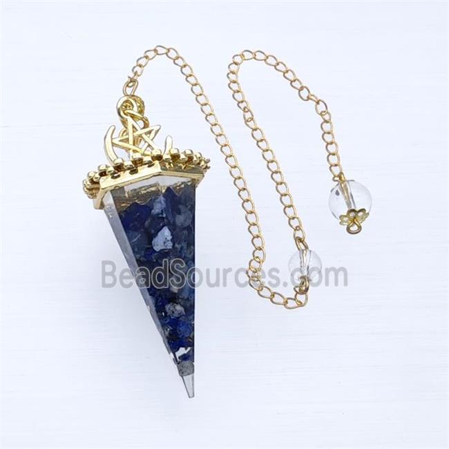 Blue Lapis Lazuli Chips Resin Pendulum Pendant With Chain Gold Plated