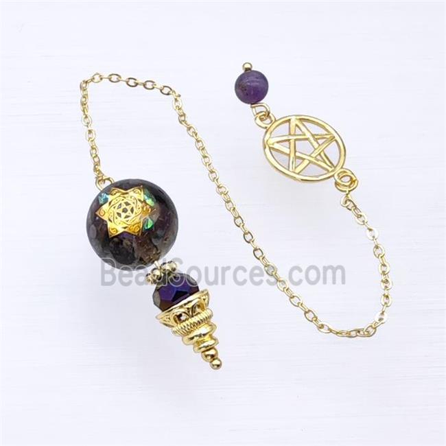 Tourmaline Chips Acrylic Sphere Pendant With Chain Star Gold Plated