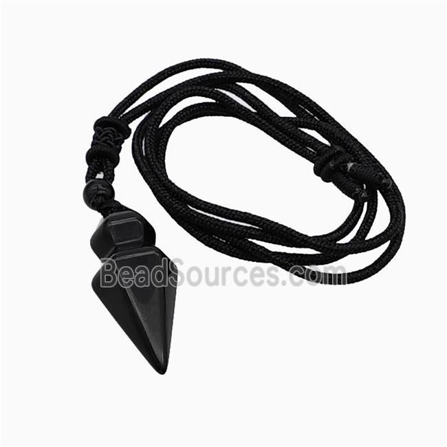 Black Obsidian Pendulum Necklace Black Nylon Cord