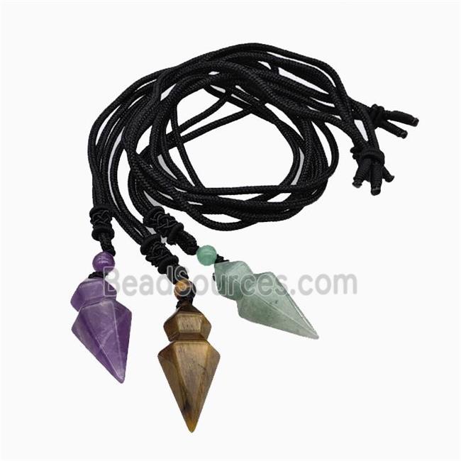 Natural Gemstone Pendulum Necklace Black Nylon Cord Mixed