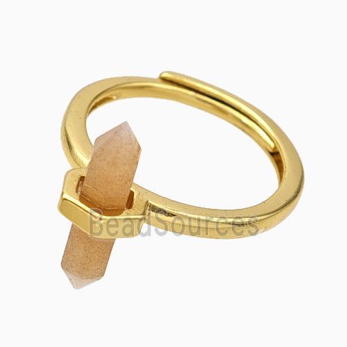 Gemstone Rings With Sunstone Prism Adjustable Gold Plated