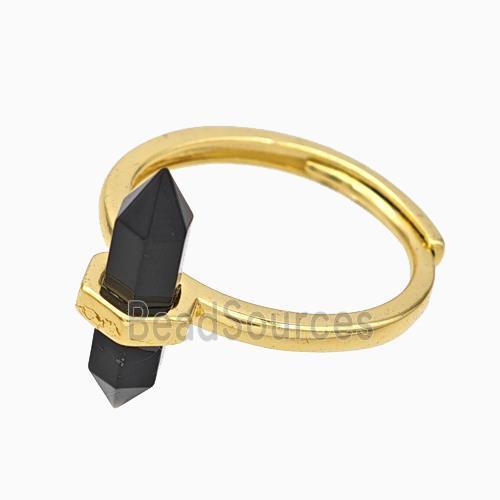 Gemstone Rings With Black Obsidian Prism Adjustable Gold Plated