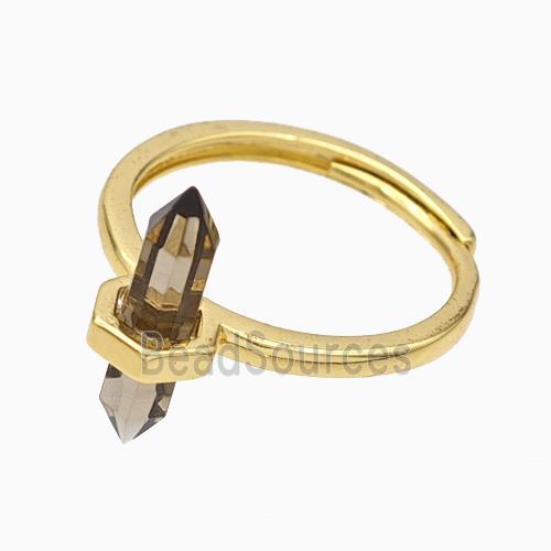 Gemstone Rings With Smoky Quartz Prism Adjustable Gold Plated