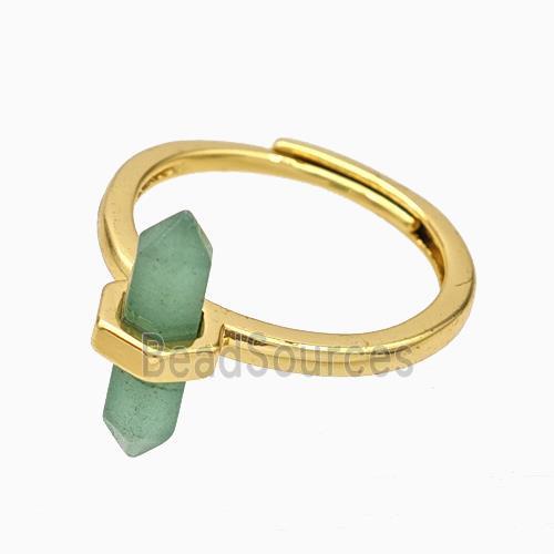 Gemstone Rings With Green Aventurine Prism Adjustable Gold Plated