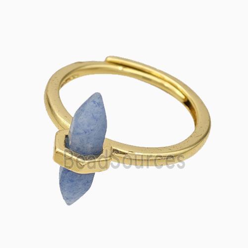 Gemstone Rings With Blue Aventurine Prism Adjustable Gold Plated