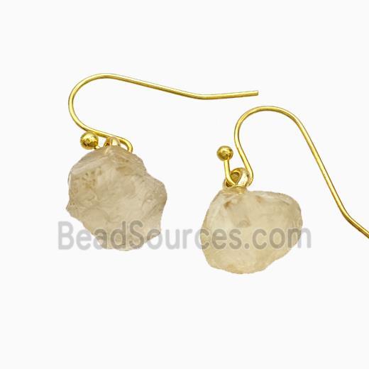 Lemon Quartz Nugget Copper Hook Earrings Gold Plated