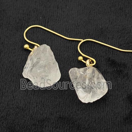 Clear Quartz Nugget Copper Hook Earrings Gold Plated