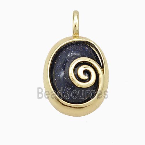 Copper Oval Pendant Pave Blue Sandstone Gold Plated