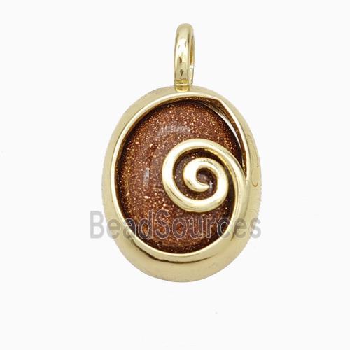 Copper Oval Pendant Pave Golden Sandstone Gold Plated