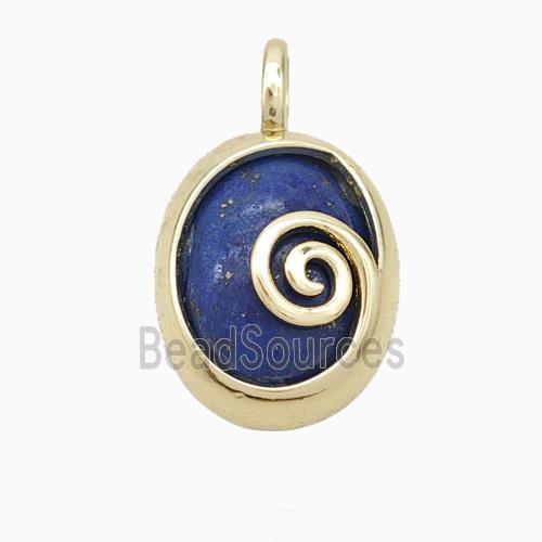 Copper Oval Pendant Pave Blue Lapis Lazuli Gold Plated