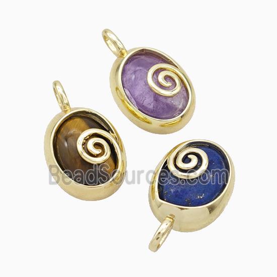 Copper Oval Pendant Pave Gemstoner Spiral Gold Plated Mixed