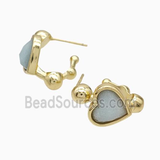 Copper Heart Stud Earrings Pave Blue Amazonite Gold Plated