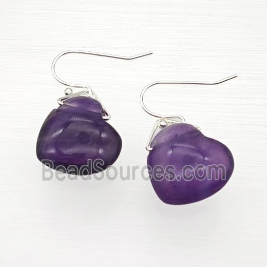 Natural Purple Amethyst Heart Hook Earrings