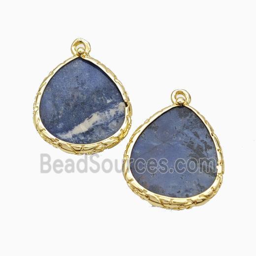 Natural Blue Sodalite Teardrop Pendant Gold Plated