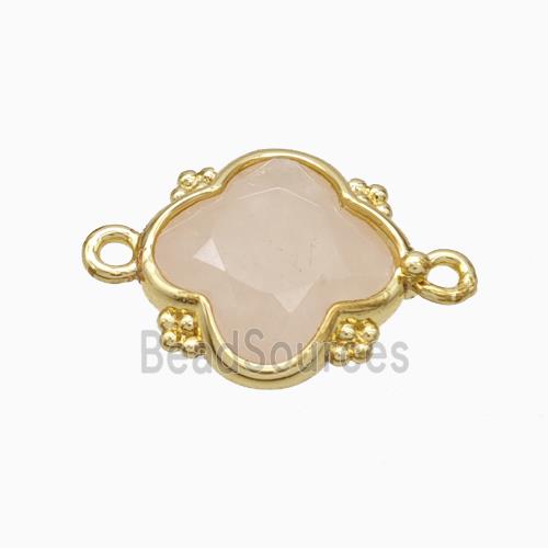 Natural Pink Rose Quartz Clover Connector Gold Plated