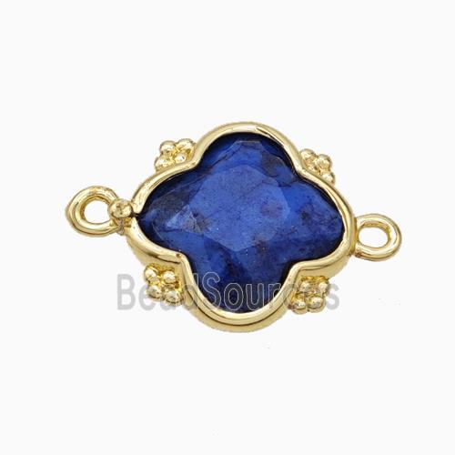 Blue Dye Lapis Lazuli Clover Connector Gold Plated