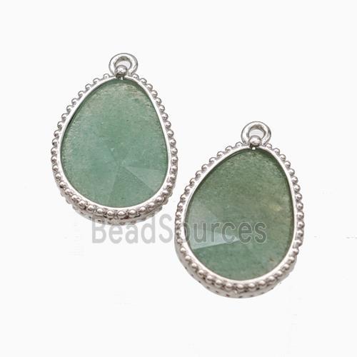 Natural Green Strawberry Quartz Teardrop Pendant Platinum Plated