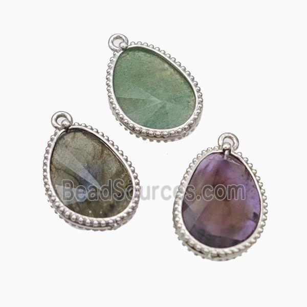 Natural Gemstone Teardrop Pendant Platinum Plated Mixed