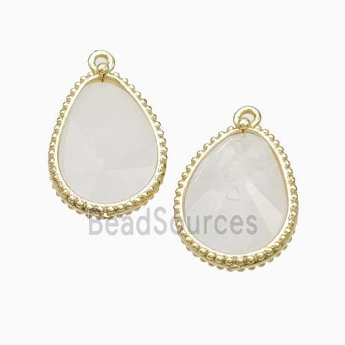 Natural White Crystal Quartz Teardrop Pendant Gold Plated