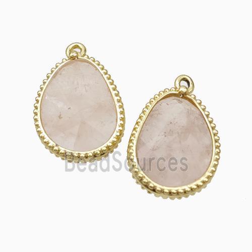 Natural Pink Rose Quartz Teardrop Pendant Gold Plated