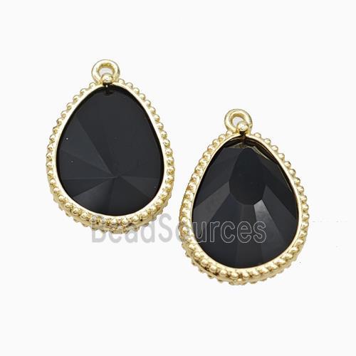 Natural Black Obsidian Teardrop Pendant Gold Plated