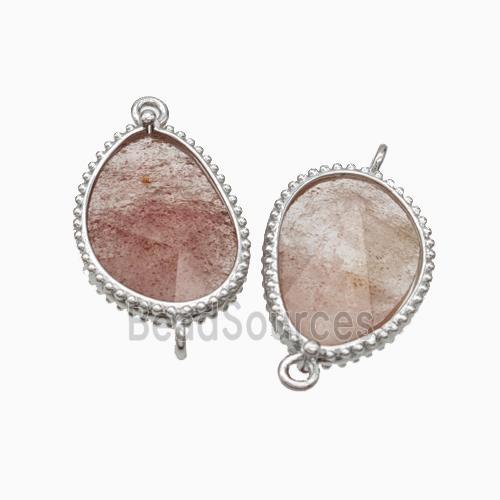 Pink Strawberry Quartz Teardrop Connector Platinum Plated