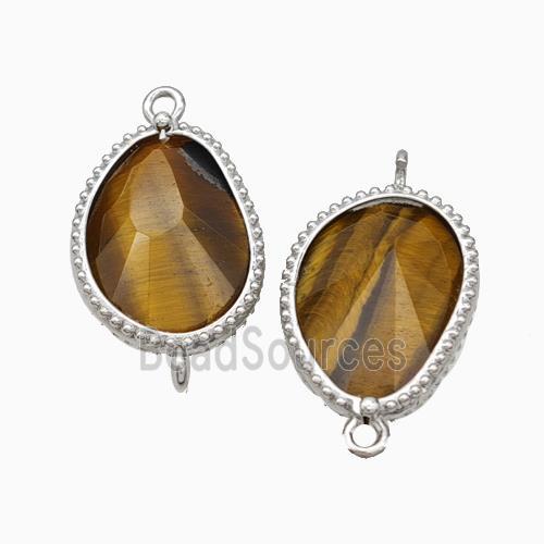 Natural Tiger Eye Stone Teardrop Connector Platinum Plated