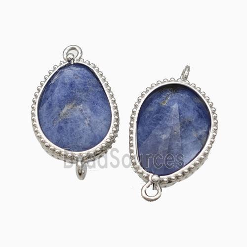 Natural Blue Sodalite Teardrop Connector Platinum Plated