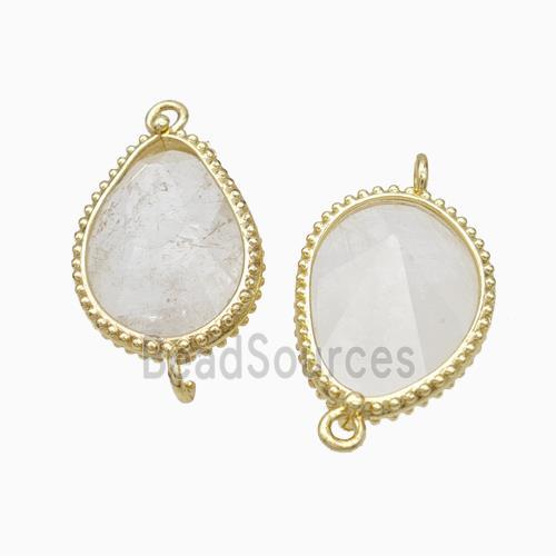 Natural White Crystal Quartz Teardrop Connector Gold Plated