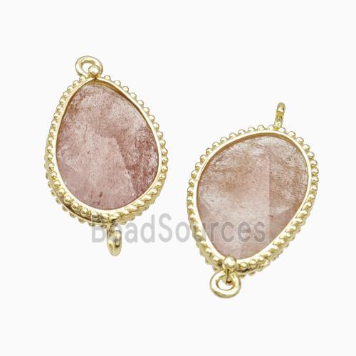 Pink Strawberry Quartz Teardrop Connector Gold Plated