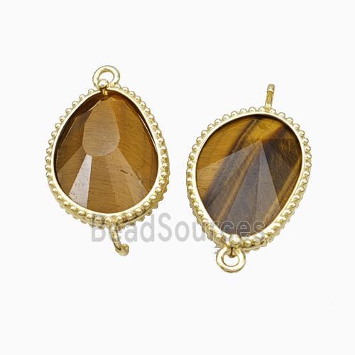 Natural Tiger Eye Stone Teardrop Connector Gold Plated