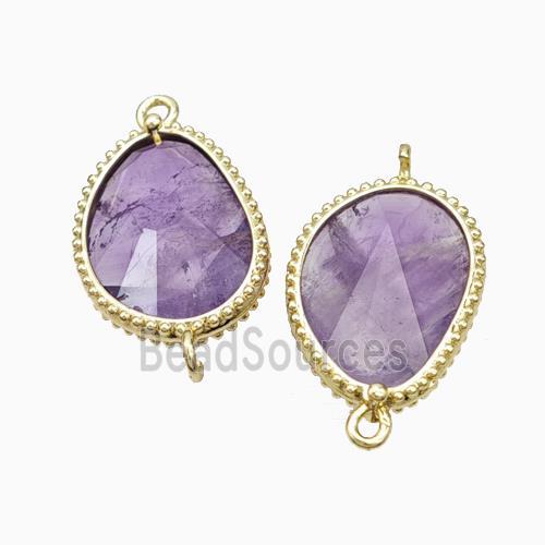 Natural Purple Amethyst Teardrop Connector Gold Plated