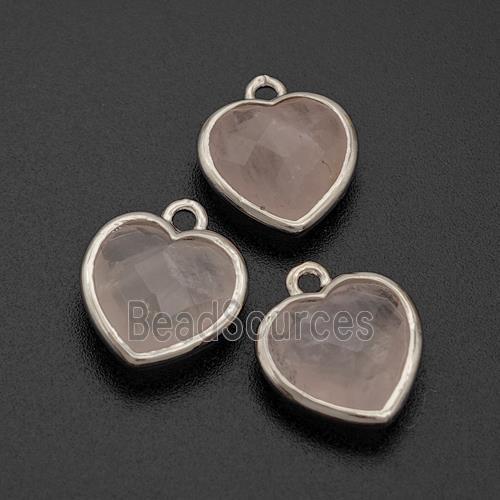 Natural Pink Rose Quartz Heart Pendant Faceted Platinum Plated